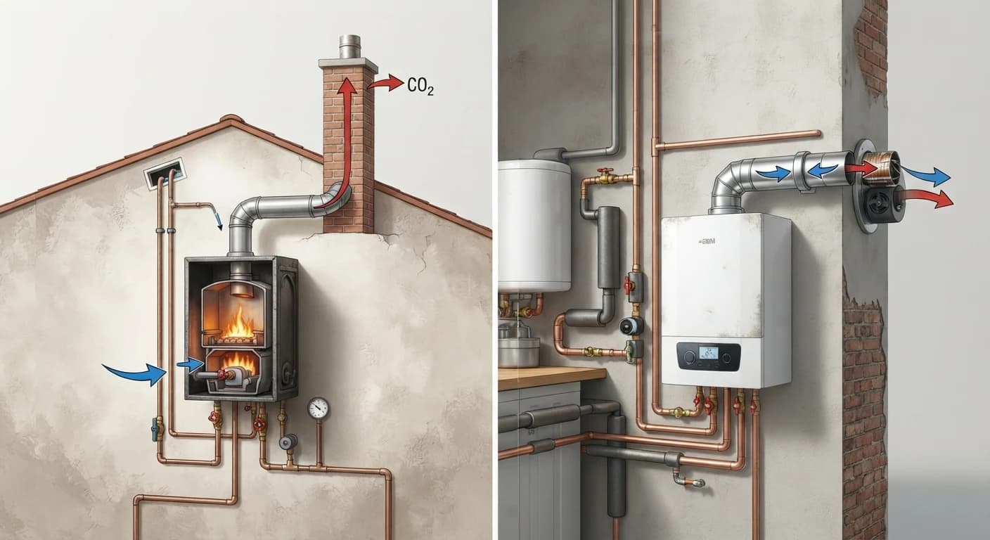 Caldera estanca de gas instalada en una vivienda