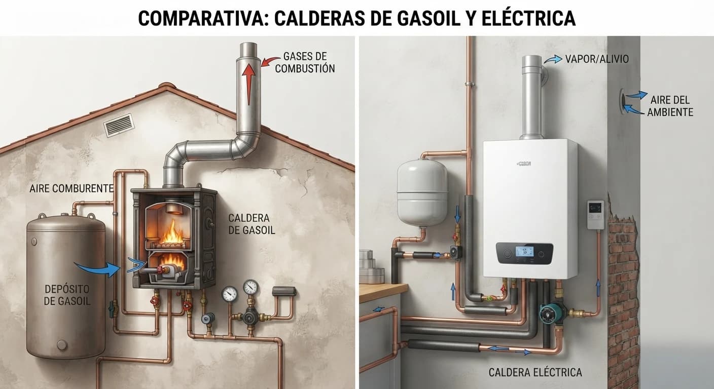 Caldera de gasoil en vivienda unifamiliar durante el mantenimiento